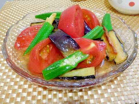 トマト茄子オクラ（夏野菜）のめんつゆびたし